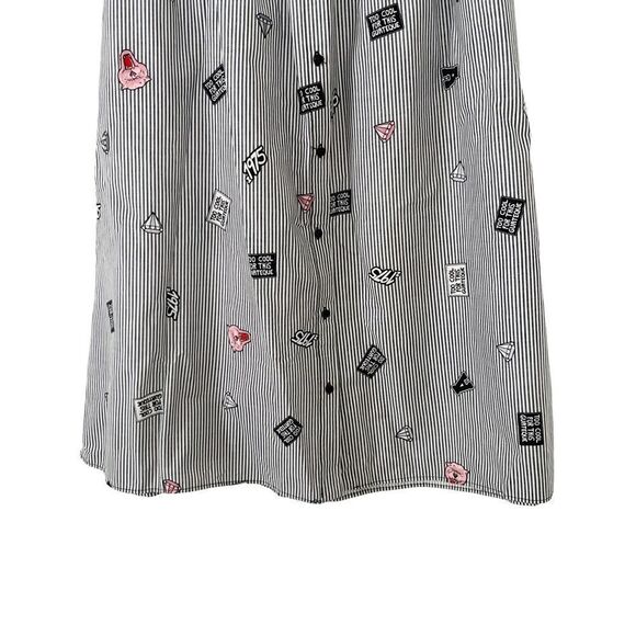 Zara Basics Twee Black White Pinstripe Quirky Pattern Buttons Full Skirt - Picture 15 of 16